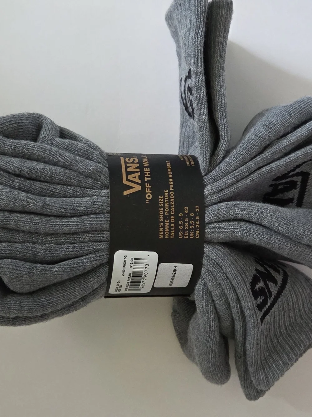 Vans Grey Crew Socks with Black Logo 3 Pack